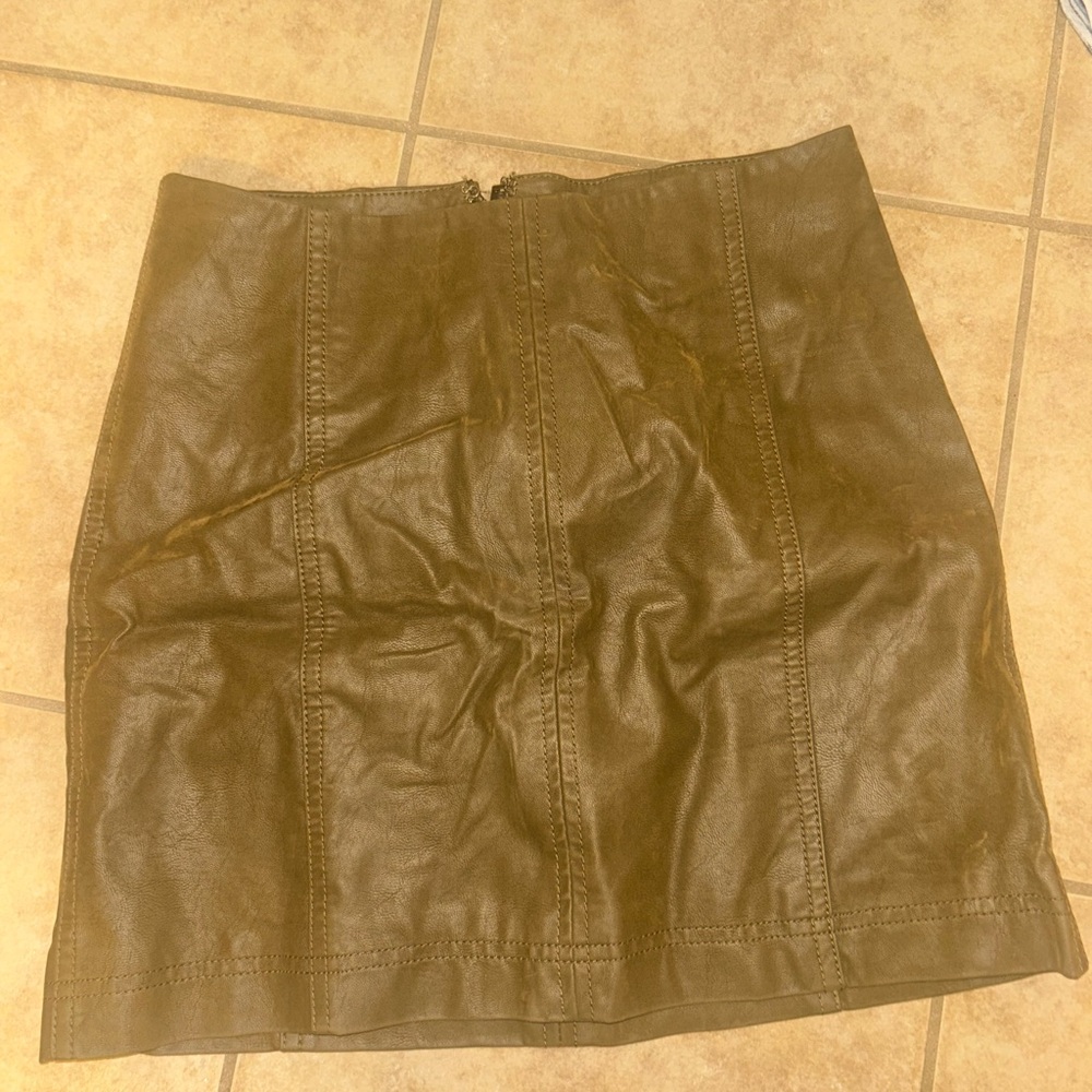 Olive Leather Skirt
